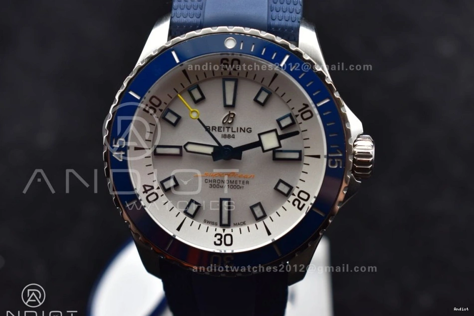 Best 1:1 Blue Rubber SS BLSF A2824 White Dial SuperOcean on Edition Automatic 42 Strap 0414